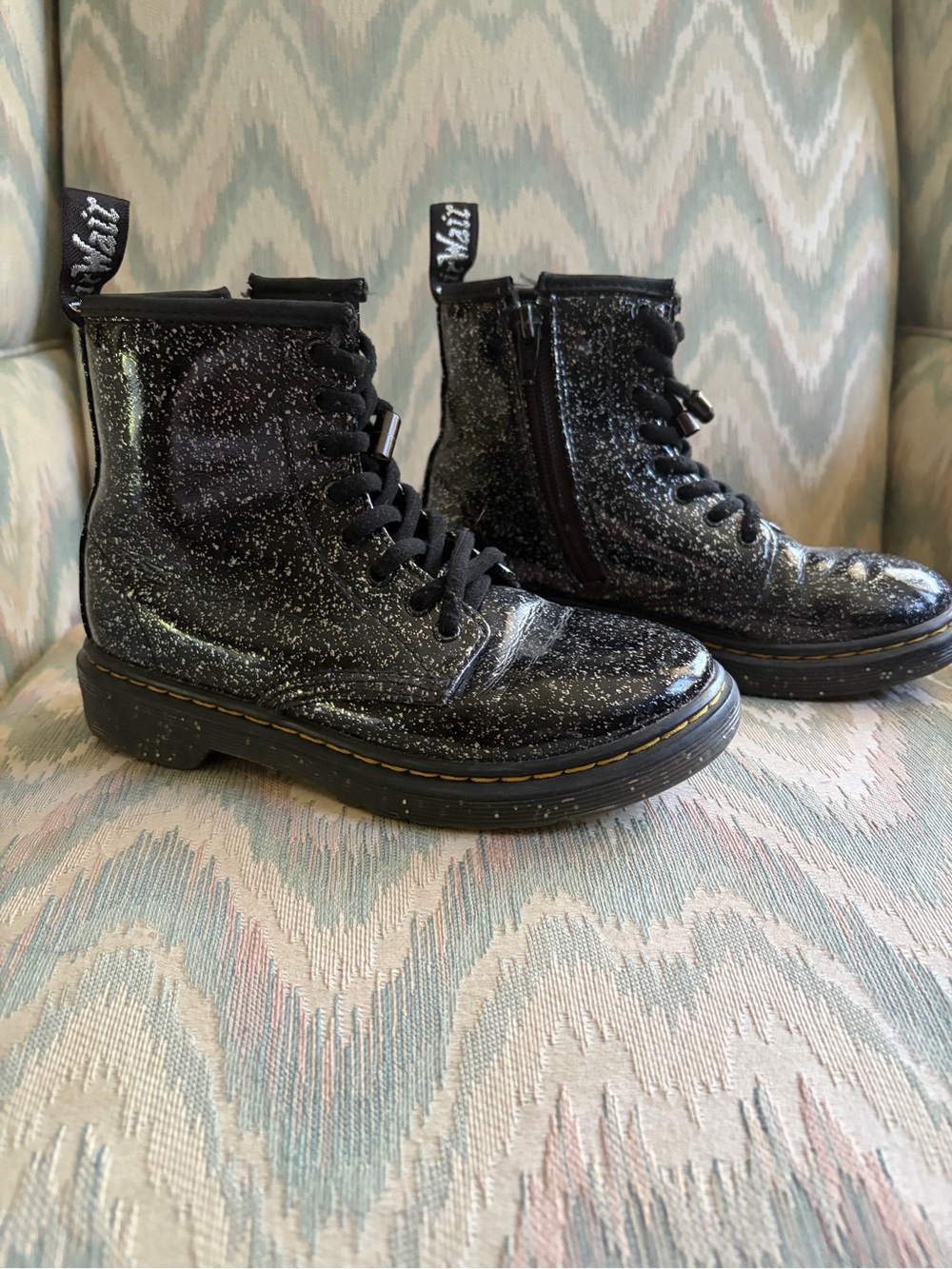 Dr. Martens Black Glitter Kids Combat Boots